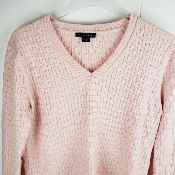 TOMMY HILFIGER Pink Knit V-Neck Pullover Sweater - Picture 2 of 7